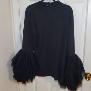 Ashley Stewart Black Ruffle Sleeve Blouse